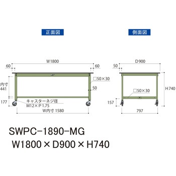 軽量作業台/耐荷重160kg_移動式H740_ポリエステル天板_ワークテーブル300シリーズ 山金工業