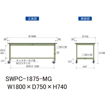 軽量作業台/耐荷重160kg_移動式H740_ポリエステル天板_ワークテーブル300シリーズ 山金工業