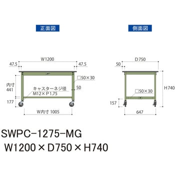 軽量作業台/耐荷重160kg_移動式H740_ポリエステル天板_ワークテーブル300シリーズ 山金工業