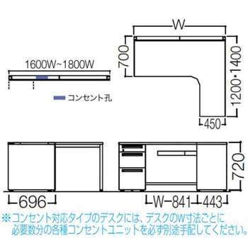 アドバンス L型右用左片袖3段B5引出無 配線カバーコンセント対応タイプ オカムラ(岡村製作所)