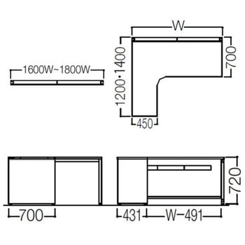 アドバンス L型左用引出無 配線カバー標準タイプ パネル脚 オカムラ(岡村製作所)