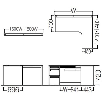 アドバンス L型右用左片袖3段引出付(A3対応) 配線カバー標準タイプ オカムラ(岡村製作所)