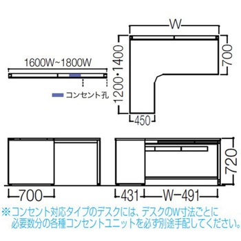アドバンス L型左用引出付(A3対応) 配線カバーコンセント対応タイプ パネル脚 オカムラ(岡村製作所)