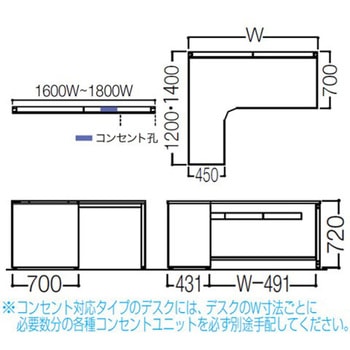 アドバンス L型左用引出無 配線カバーコンセント対応タイプ パネル脚 オカムラ(岡村製作所)
