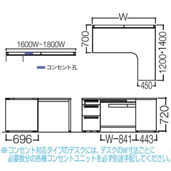 アドバンス L型右用左片袖3段B5引出付(A3対応) 配線カバーコンセント対応タイプ オカムラ(岡村製作所)
