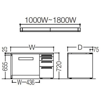 アドバンス 右片袖4段 中央引出し無 標準タイプ パネル脚 オカムラ(岡村製作所)