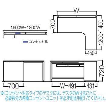 アドバンス L型右用引出付(A3対応) 配線カバーコンセント対応タイプ パネル脚 オカムラ(岡村製作所)