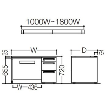 アドバンス 右片袖3段B5 中央引出し付(A3対応) 標準タイプ パネル脚 オカムラ(岡村製作所)