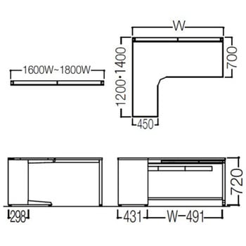 アドバンス L型左用引出付(A3対応) 配線カバー標準タイプ L脚 オカムラ(岡村製作所)