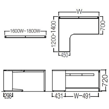 アドバンス L型左用引出無 配線カバー標準タイプ L脚 オカムラ(岡村製作所)