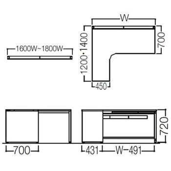 アドバンス L型左用引出付(A3対応) 配線カバー標準タイプ パネル脚 オカムラ(岡村製作所)