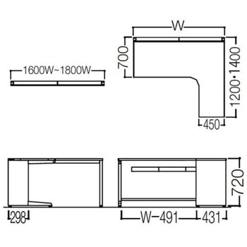 アドバンス L型右用引出無 配線カバー標準タイプ L脚 オカムラ(岡村製作所)