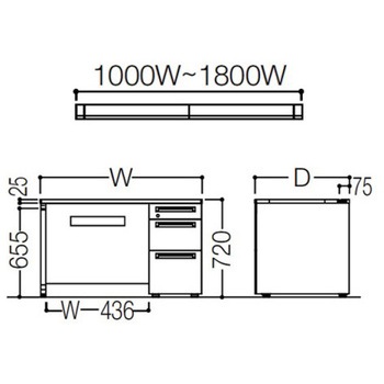 アドバンス 右片袖3段B5 中央引出し無 標準タイプ L脚 オカムラ(岡村製作所)