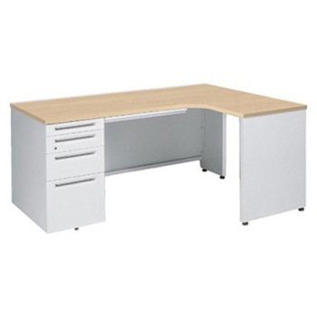 アドバンス L型右用左片袖4段引出付(A3対応) 配線カバーコンセント対応タイプ オカムラ(岡村製作所)