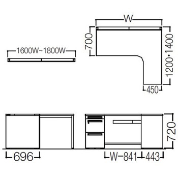 アドバンス L型右用左片袖3段引出無 配線カバー標準タイプ オカムラ(岡村製作所)