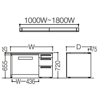 アドバンス 右片袖3段B5 中央引出し付(A3対応) 標準タイプ パネル脚 オカムラ(岡村製作所)