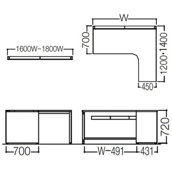 アドバンス L型右用引出無 配線カバー標準タイプ パネル脚 オカムラ(岡村製作所)