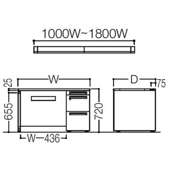 アドバンス 右片袖 中央引出し無 標準タイプ L脚 オカムラ(岡村製作所)