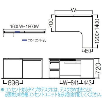 アドバンス L型右用左片袖3段引出付(A3対応) 配線カバーコンセント対応タイプ オカムラ(岡村製作所)