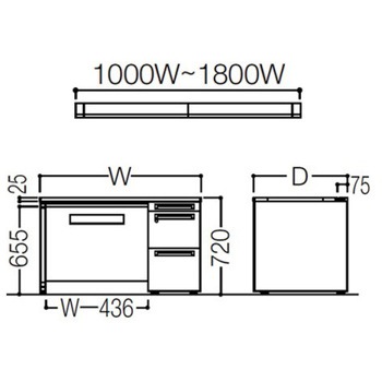アドバンス 右片袖 中央引出し付(A3対応) 標準タイプ L脚 オカムラ(岡村製作所)