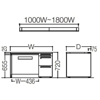 アドバンス 右片袖 中央引出し付(A3対応) 標準タイプ L脚 オカムラ(岡村製作所)