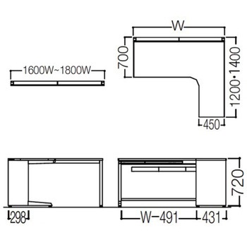 アドバンス L型右用引出付(A3対応) 配線カバー標準タイプ L脚 オカムラ(岡村製作所)