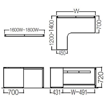 アドバンス L型左用引出無 配線カバー標準タイプ パネル脚 オカムラ(岡村製作所)