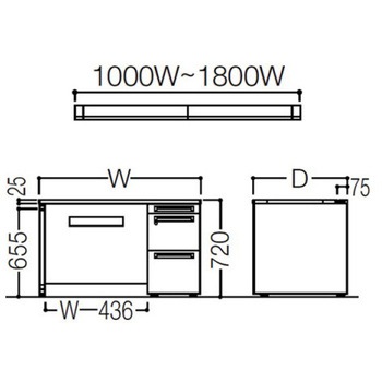 アドバンス 右片袖 中央引出し無 標準タイプ L脚 オカムラ(岡村製作所)