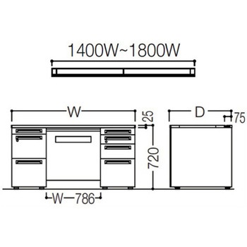 アドバンス 両袖机 4段 中央引出し付(A3対応) スタンダードタイプ オカムラ(岡村製作所)