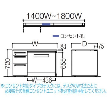 アドバンス 左片袖3段B5 中央引出し付(A3対応) コンセント対応タイプ L脚 オカムラ(岡村製作所)