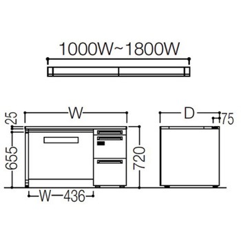 アドバンス 右片袖 中央引出し付(A3対応) 標準タイプ ダイヤル錠タイプ パネル脚 オカムラ(岡村製作所)
