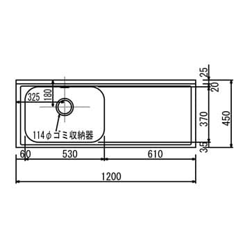 KPM1-1200-L 一槽水切り付きステンレスシンク(SUS430) 1台 東製作所