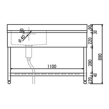 KPM1-1200-L 一槽水切り付きステンレスシンク(SUS430) 1台 東製作所