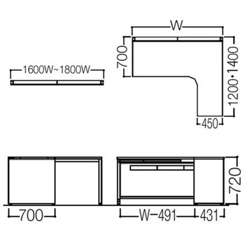 アドバンス L型右用引出付(A3対応) 配線カバー標準タイプ パネル脚 オカムラ(岡村製作所)