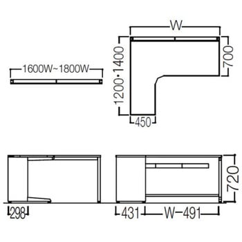 アドバンス L型左用引出無 配線カバー標準タイプ L脚 オカムラ(岡村製作所)