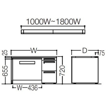 アドバンス 右片袖 中央引出し付(A3対応) 標準タイプ L脚 オカムラ(岡村製作所)