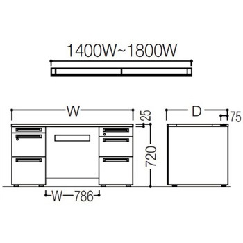 アドバンス 両袖机 3段B5 中央引出し無 スタンダードタイプ オカムラ(岡村製作所)