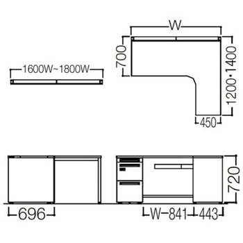 アドバンス L型右用左片袖3段引出無 配線カバー標準タイプ ダイヤル錠 オカムラ(岡村製作所)