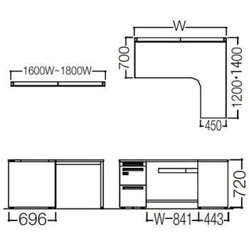 アドバンス L型右用左片袖3段引出無 配線カバー標準タイプ ダイヤル錠 オカムラ(岡村製作所)