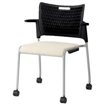 81R2GY PB26 レーテ 4本脚キャスター付 肘付  背カバー無 ブラックシェル シルバーフレーム ナイロン双輪 オカムラ(岡村製作所) 06948536