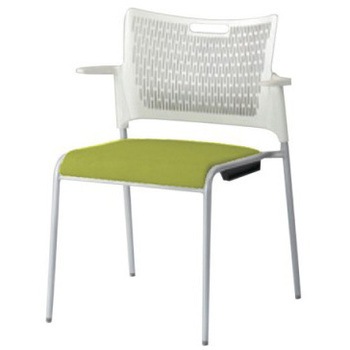 81R2EX FFW6 レーテ 4本脚チェア 肘付  背カバー無 ホワイトシェル シルバーフレーム オカムラ(岡村製作所) 06958957