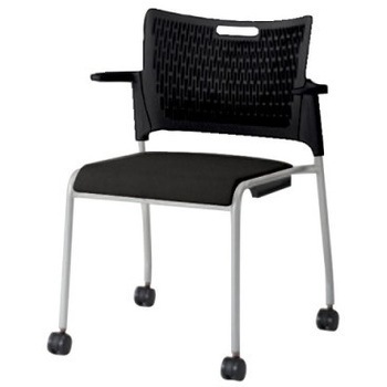 81R2GY FFW1 レーテ 4本脚キャスター付 肘付  背カバー無 ブラックシェル シルバーフレーム ナイロン双輪 オカムラ(岡村製作所) 06979099