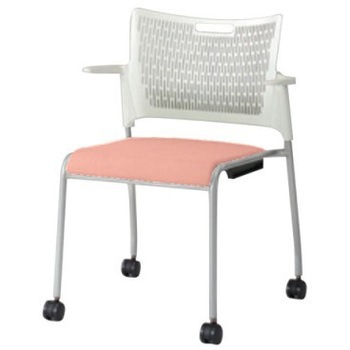 81R2EY PB23 レーテ 4本脚キャスター付 肘付  背カバー無 ホワイトシェル シルバーフレーム ナイロン双輪 オカムラ(岡村製作所) 06999889