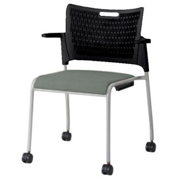 81R2GY FFW9 レーテ 4本脚キャスター付 肘付  背カバー無 ブラックシェル シルバーフレーム ナイロン双輪 オカムラ(岡村製作所) 06999898