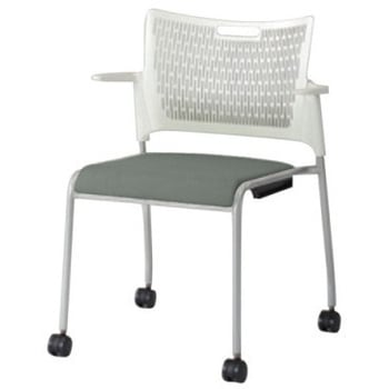 81R2EY FFW9 レーテ 4本脚キャスター付 肘付  背カバー無 ホワイトシェル シルバーフレーム ナイロン双輪 オカムラ(岡村製作所) 07020591