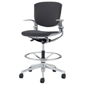 8142UB FBA1 グラータ 5本脚ハイチェア 肘付  背パッド付 グレーシェル ポリッシュフレーム ナイロン双輪 オカムラ(岡村製作所) 07043106