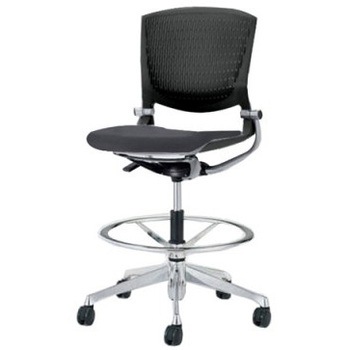 8142UX FBA1 グラータ 5本脚ハイチェア 肘無  背パッド無 ブラックシェル ポリッシュフレーム ナイロン双輪 オカムラ(岡村製作所) 07061638