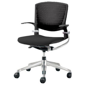 8142LA F3Z1 グラータ 5本脚チェア 肘付  背パッド無 ブラックシェル ポリッシュフレーム ナイロン双輪 オカムラ(岡村製作所) 07065795