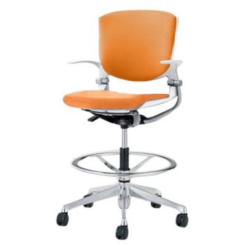 8142VF FBA8 グラータ 5本脚ハイチェア 肘付  背パッド付 ホワイトシェル ポリッシュフレーム ナイロン双輪 オカムラ(岡村製作所) 07067947