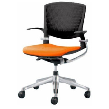 8142LA FBA8 グラータ 5本脚チェア 肘付  背パッド無 ブラックシェル ポリッシュフレーム ナイロン双輪 オカムラ(岡村製作所) 07071955